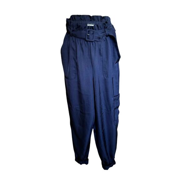 Express Silky Paperbag Cargo Pants, Navy Blue, Women's size small, NWOT - Picture 1 of 5